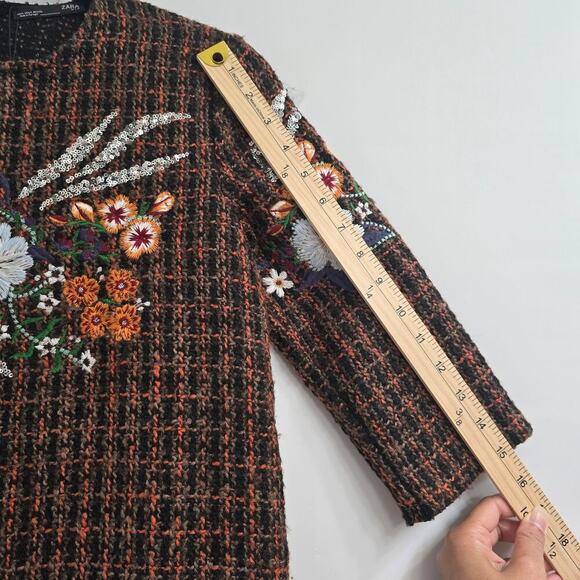 NWT Zara Women’s Tweed Mini Dress Embroidered Sequin Sz S Holiday Cocktail Party - Picture 8 of 11